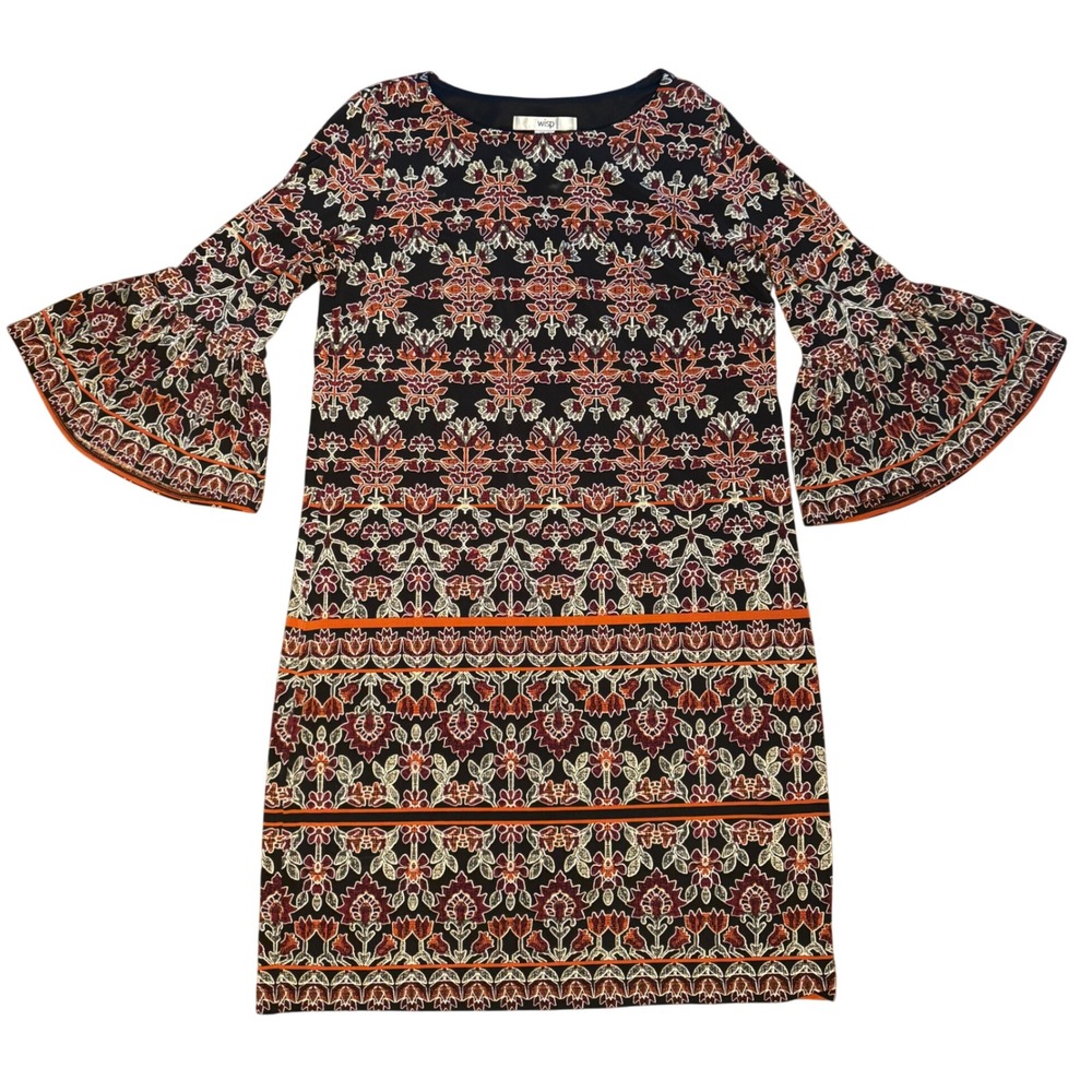 Wisp Womens Dress‎ Size 6 Multicolor Floral Print Bell Sleeve A-Line